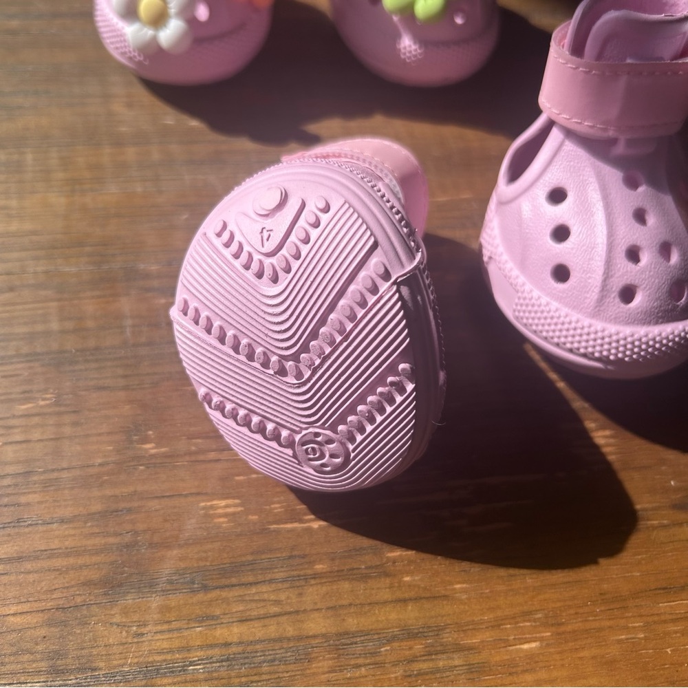 Pink Dog Crocs Style Sandals w/ Flower Charms — Adjustable Pet Shoes, Small Dog - Picture 3 of 6